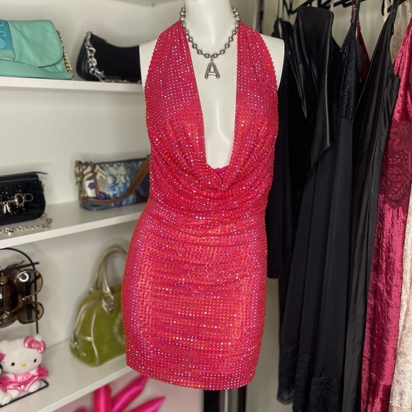 rhinestone cowl neck dress - Picture 1 of 8